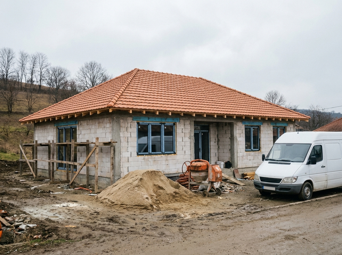 Casă în construcție pregătită pentru izolare